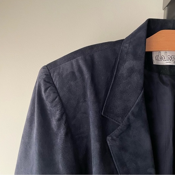 Vintage Dalmys Oversized Suede Leather Blazer Jacket Navy Blue Size Medium 80s - Picture 9 of 10
